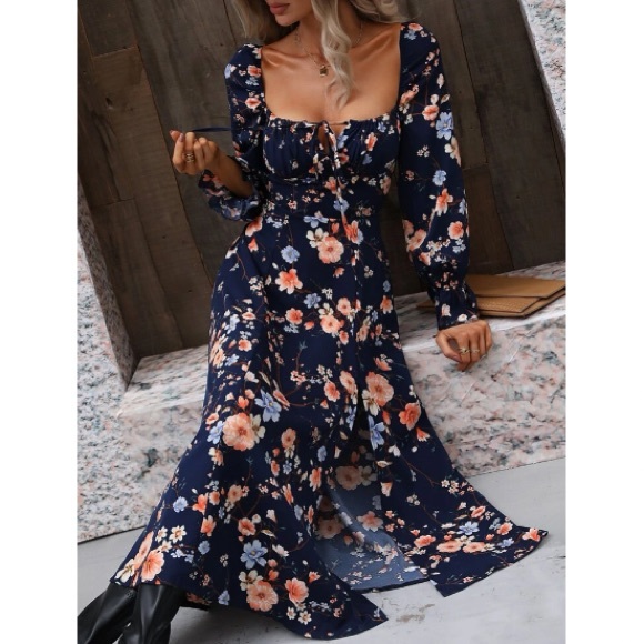 Boho Floral Print Ruffle Sleeve Maxi Dress - Picture 10 of 15